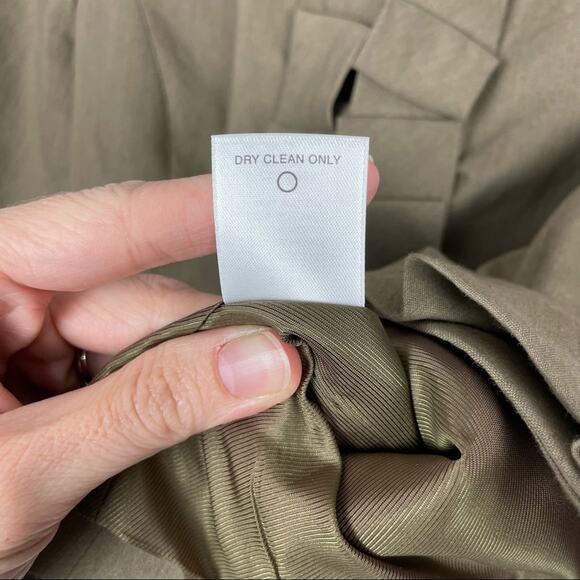 Classiques Entier | Brown Linen Blend Pleated Ruffle Trim Classy Office Jacket - Picture 10 of 10